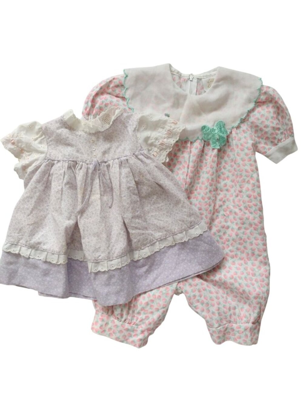 Vintage Baby Girl Dress Romper 18M Strawberry Print Cute Pink Purple Outfits